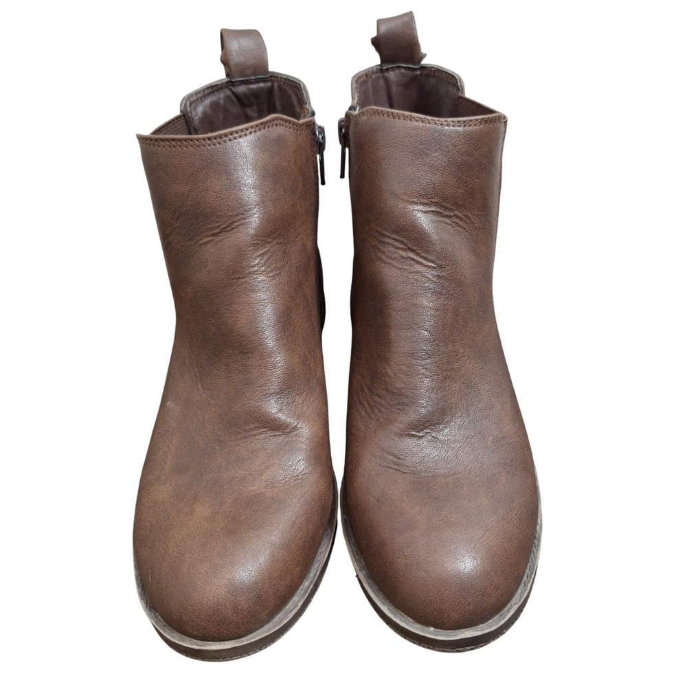 Style & Co Gladyyp Brown Faux Leather Ankle Boots Women's 7M Side Zip Block Heel
